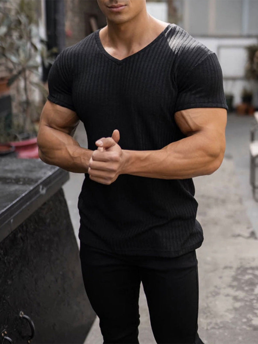 V-neck Sports Breathable Solid Color Short-sleeved Casual T-shirt