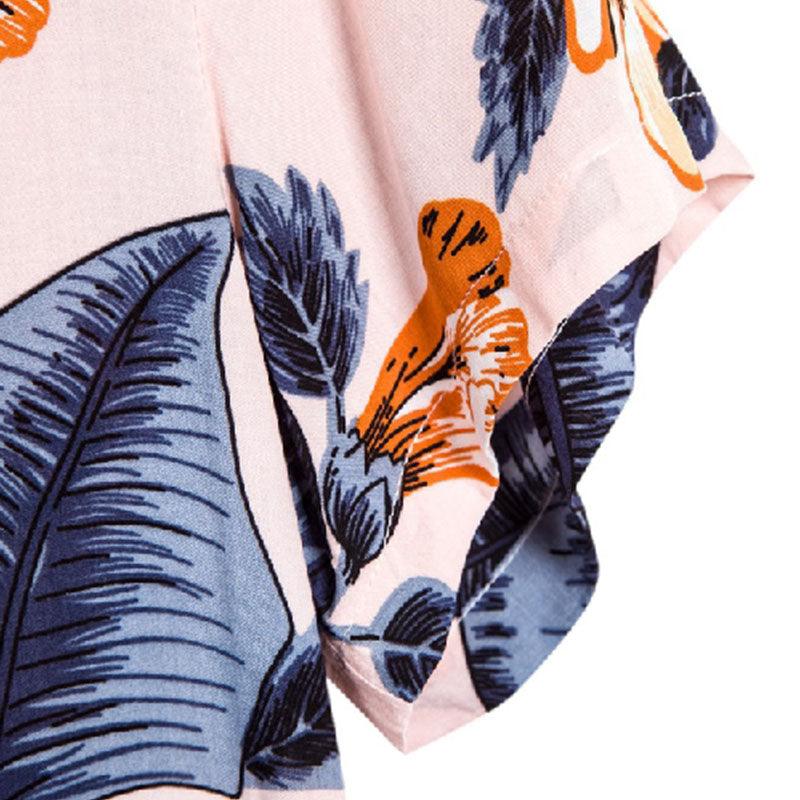 Cotton And Linen Printed Pocket Button-down Shirt