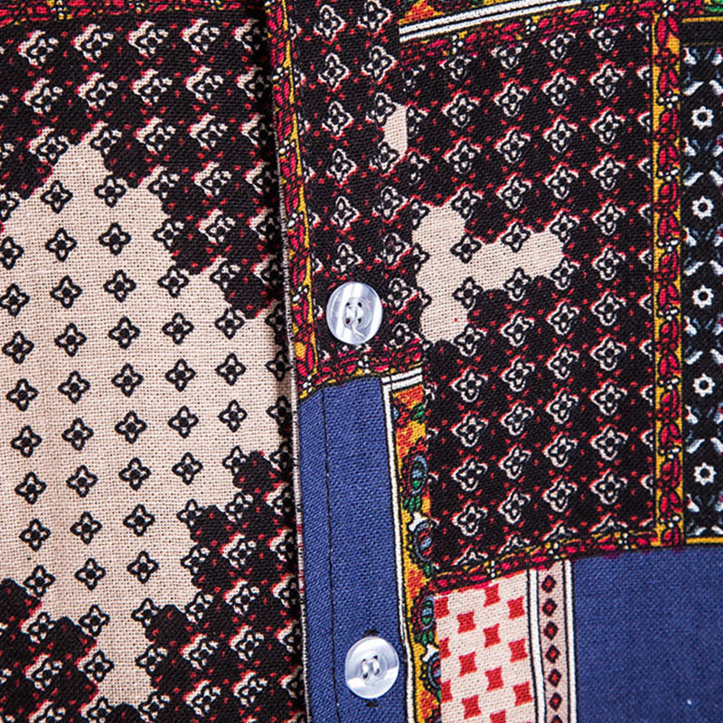 Cotton And Linen Printed Pocket Button-down Shirt