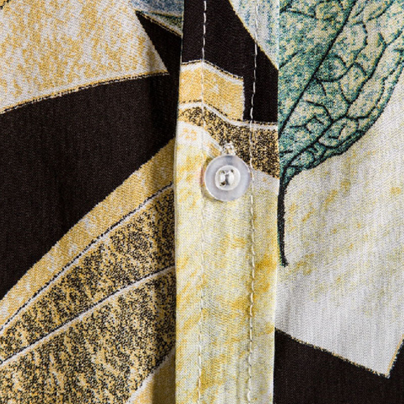 Cotton And Linen Printed Pocket Button-down Shirt