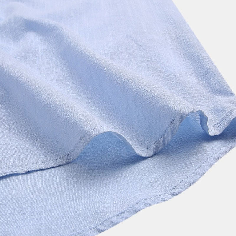 Cotton And Linen Solid Colour Pocket Button Down Shirt