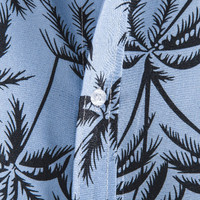 Cotton And Linen Printed Pocket Button-down Shirt