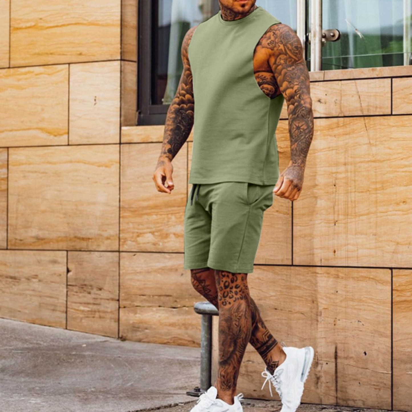 Casual Sports Plain Color Sleeveless Men's Two-piece Set