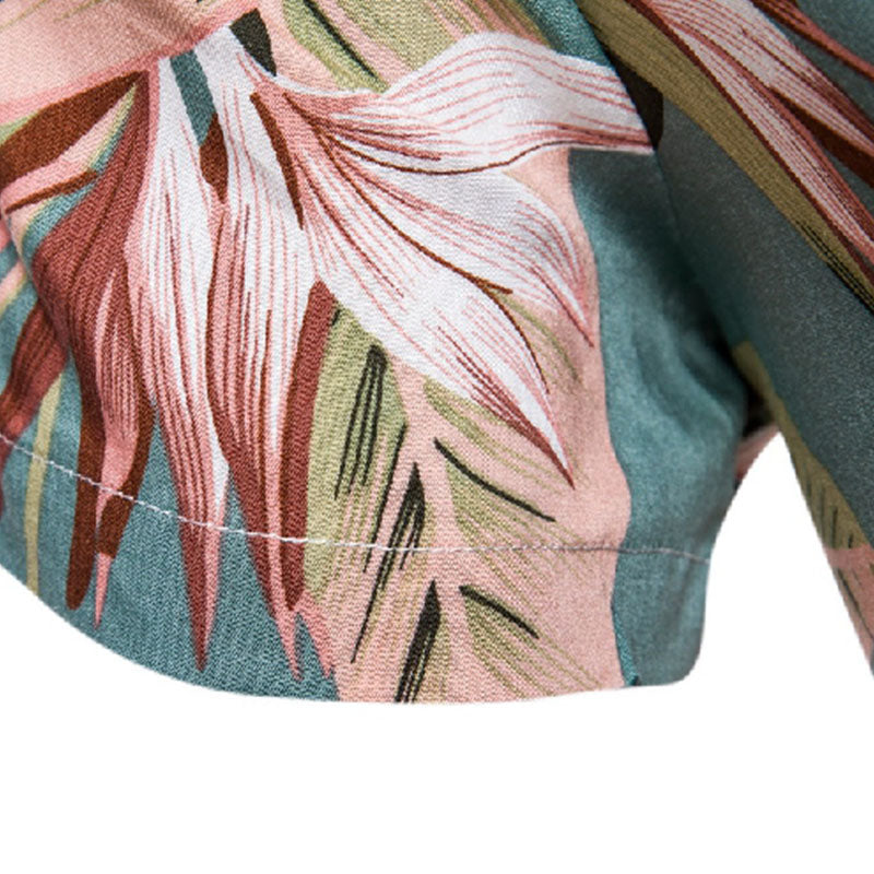 Cotton And Linen Printed Pocket Button-down Shirt