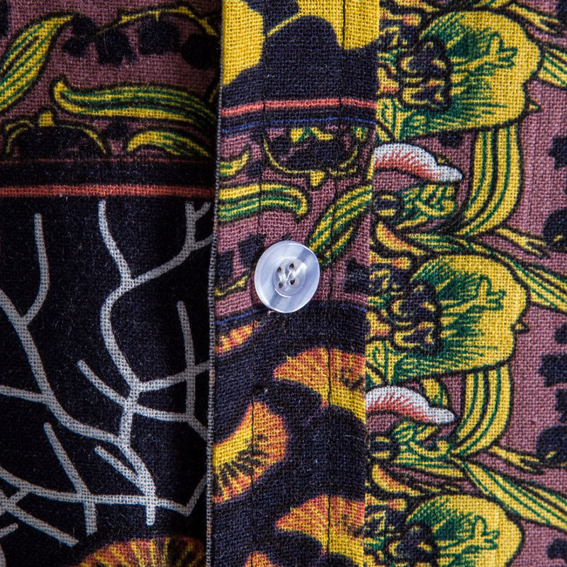 Cotton And Linen Printed Pocket Button-down Shirt