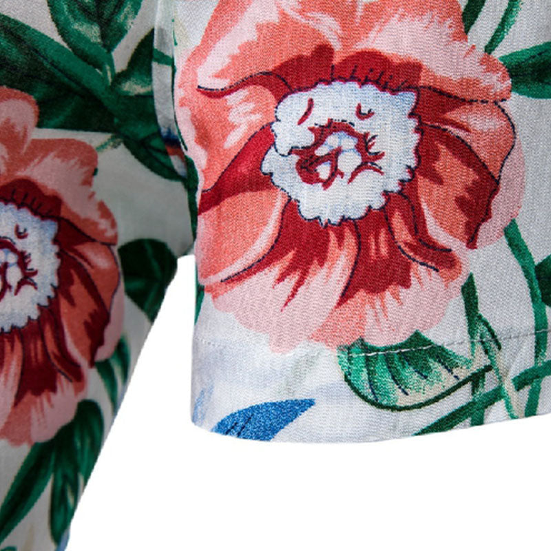 Cotton And Linen Printed Pocket Button-down Shirt