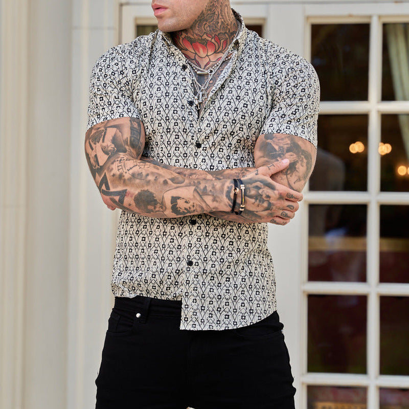 Summer Casual Slim Fashion Short Sleeve Vacation Print Shirt