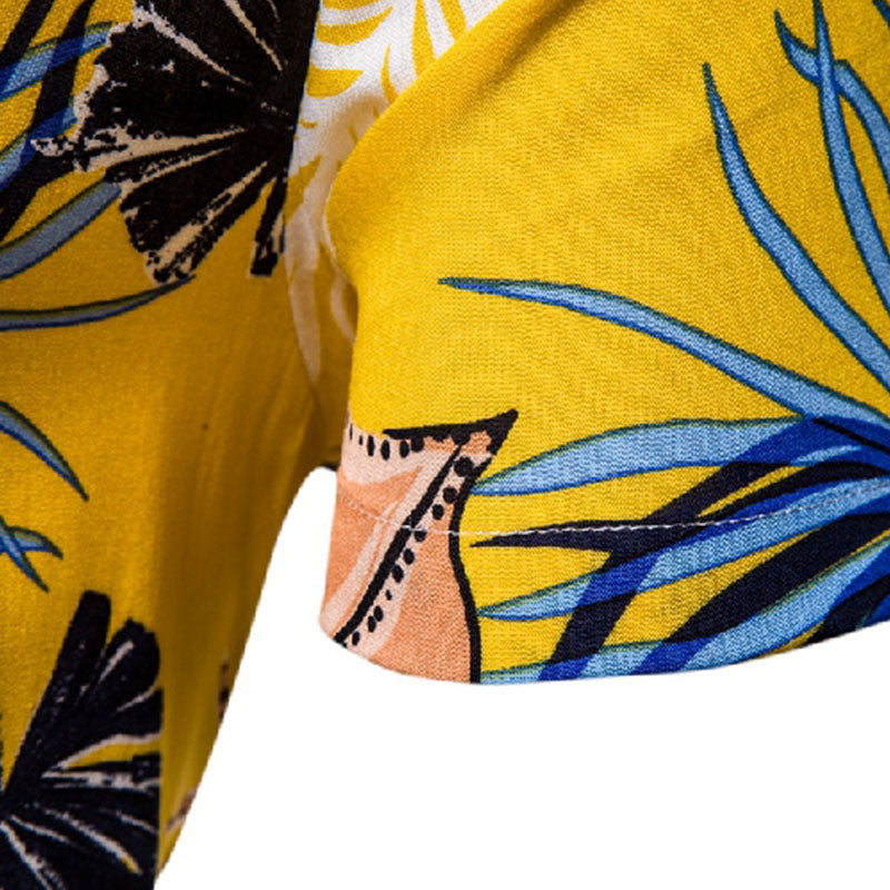 Cotton And Linen Printed Pocket Button-down Shirt