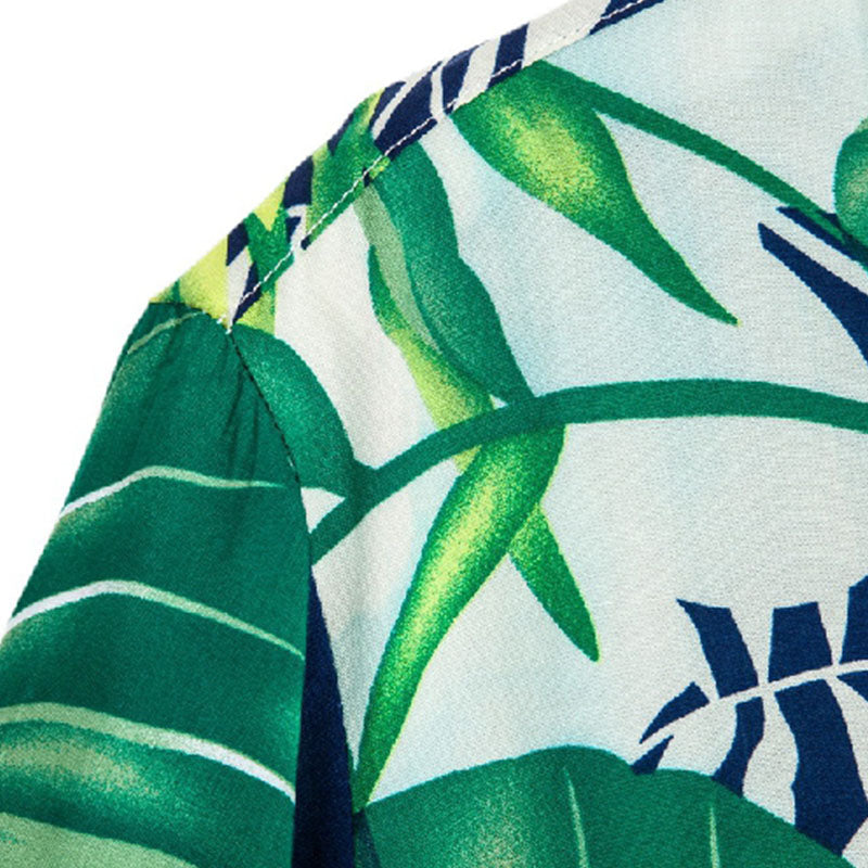 Cotton And Linen Printed Pocket Button-down Shirt