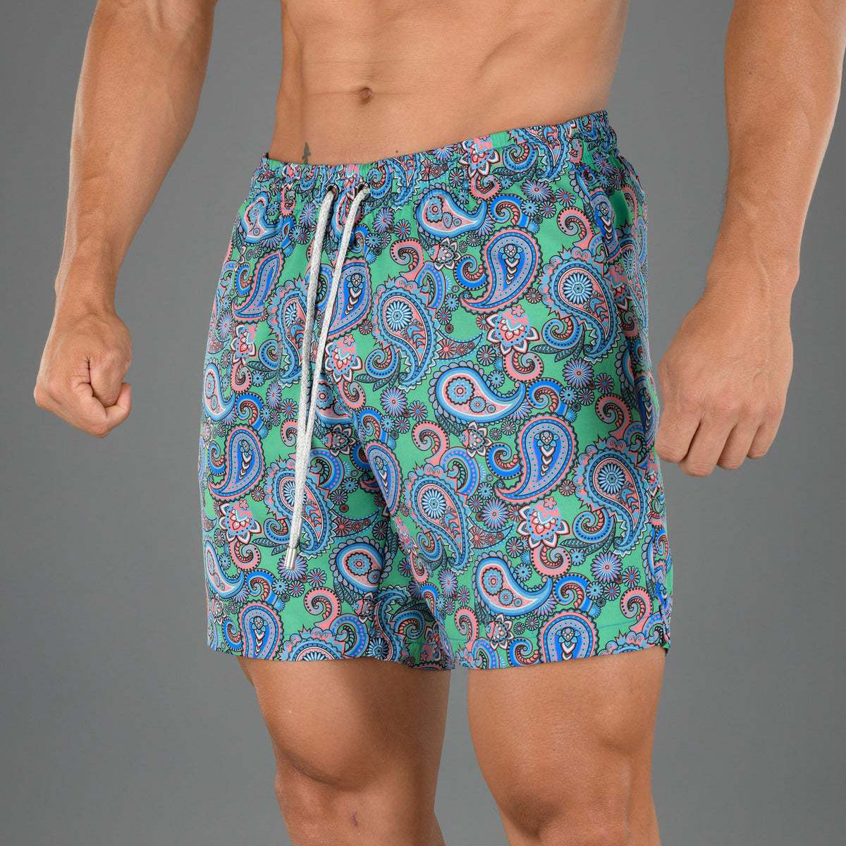 Paisley Print Lace Up Casual Beach Vacation Men's Shorts