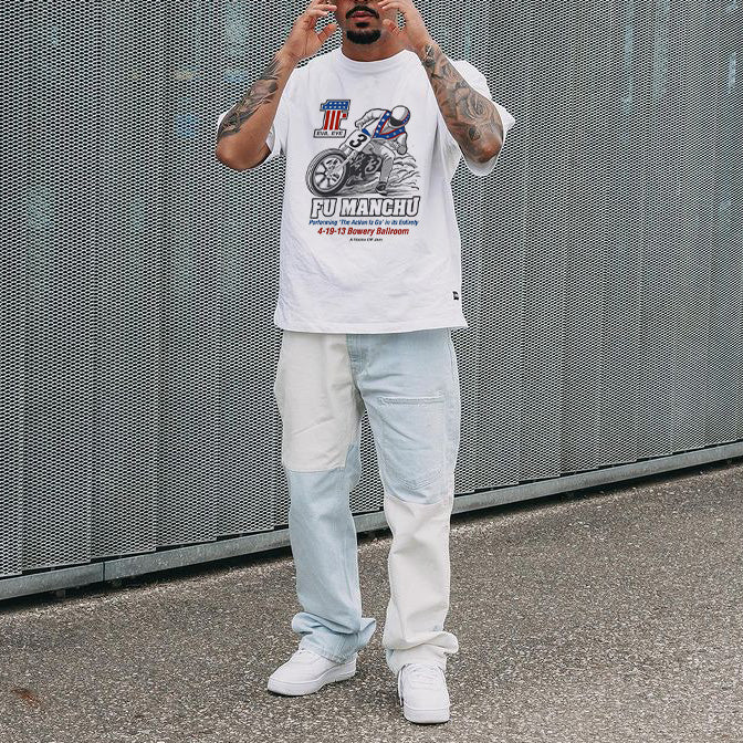 Motorcycle Alphabet Graphic Print Crew Neck Men's T-Shirt