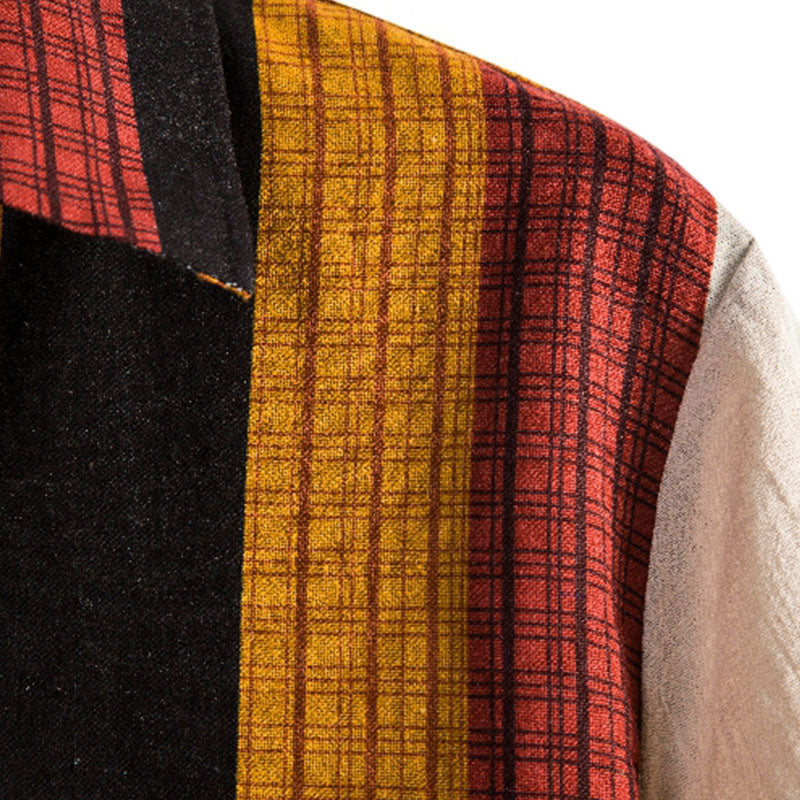 Cotton And Linen Printed Pocket Button-down Shirt