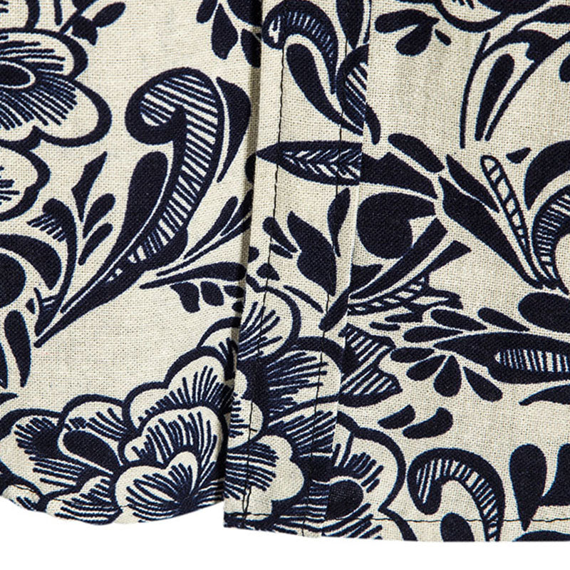 Cotton And Linen Printed Pocket Button-down Shirt