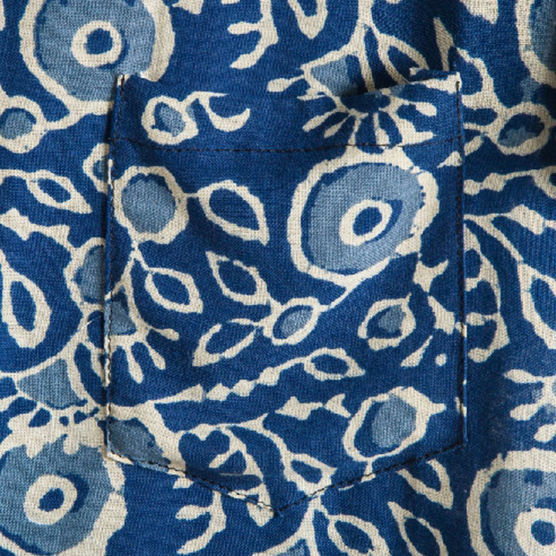 Cotton And Linen Printed Pocket Button-down Shirt