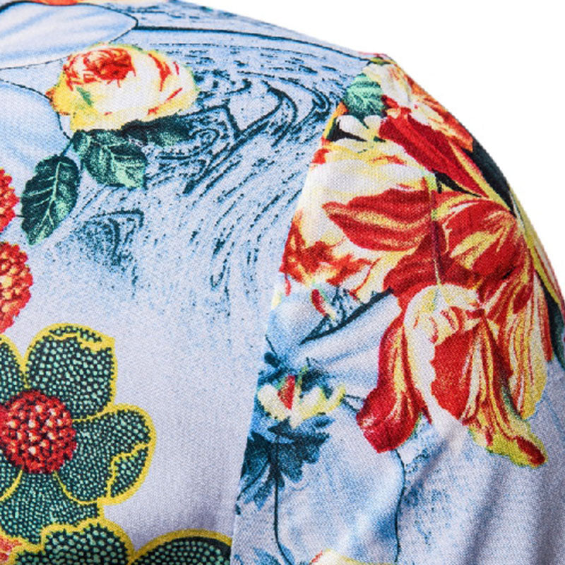 Cotton And Linen Printed Pocket Button-down Shirt