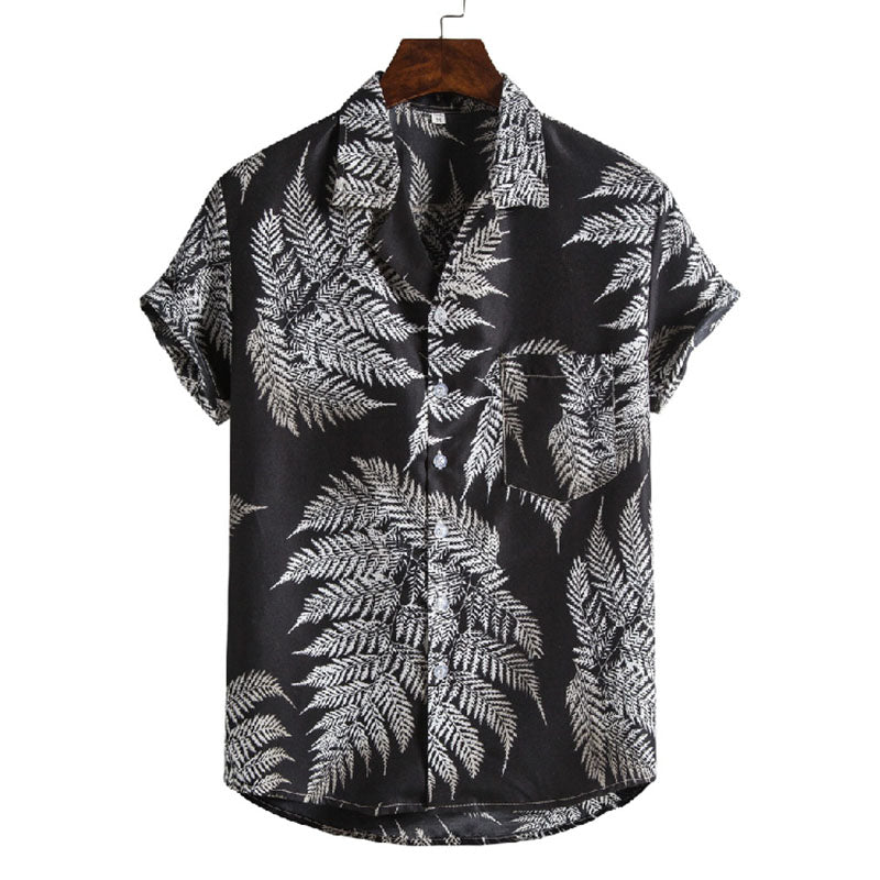 Cotton And Linen Printed Pocket Button-down Shirt