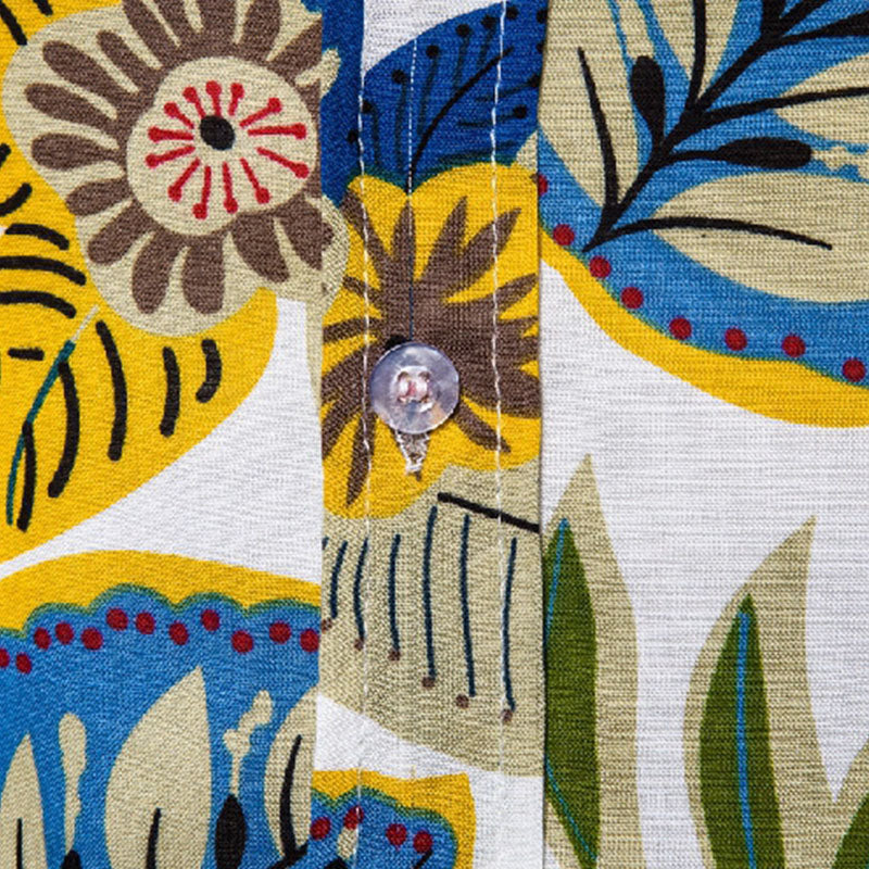 Cotton And Linen Printed Pocket Button-down Shirt