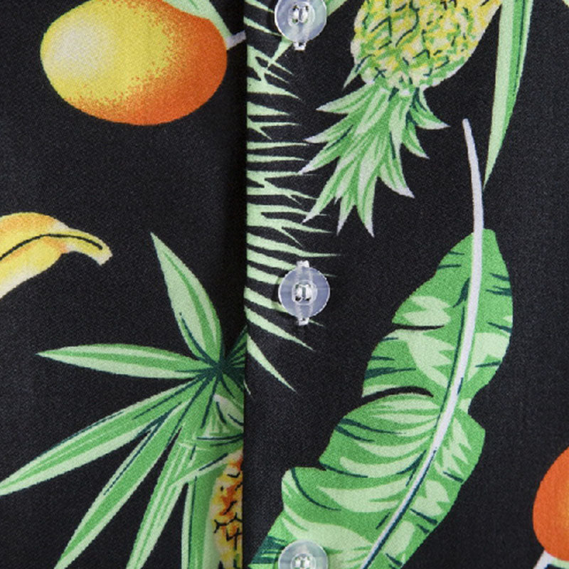 Cotton And Linen Printed Pocket Button-down Shirt