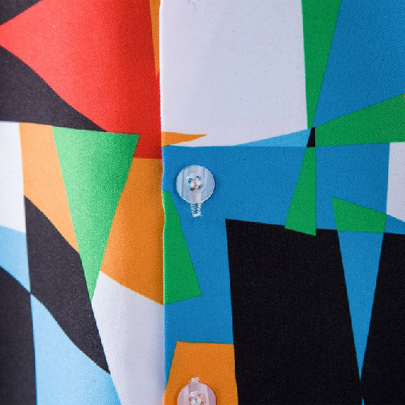 Cotton And Linen Printed Pocket Button-down Shirt