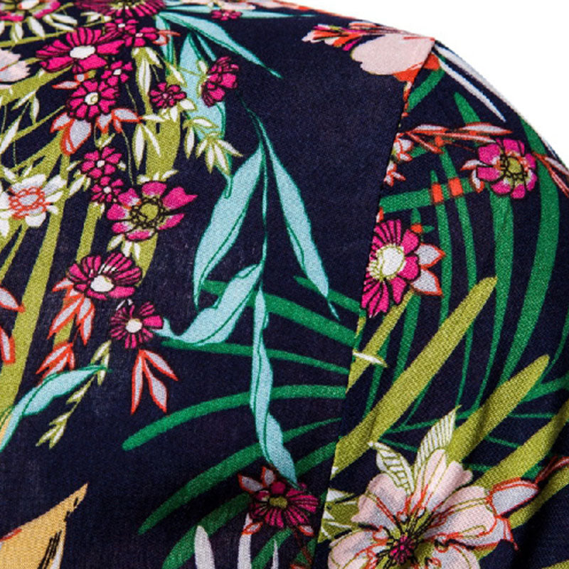 Cotton And Linen Printed Pocket Button-down Shirt