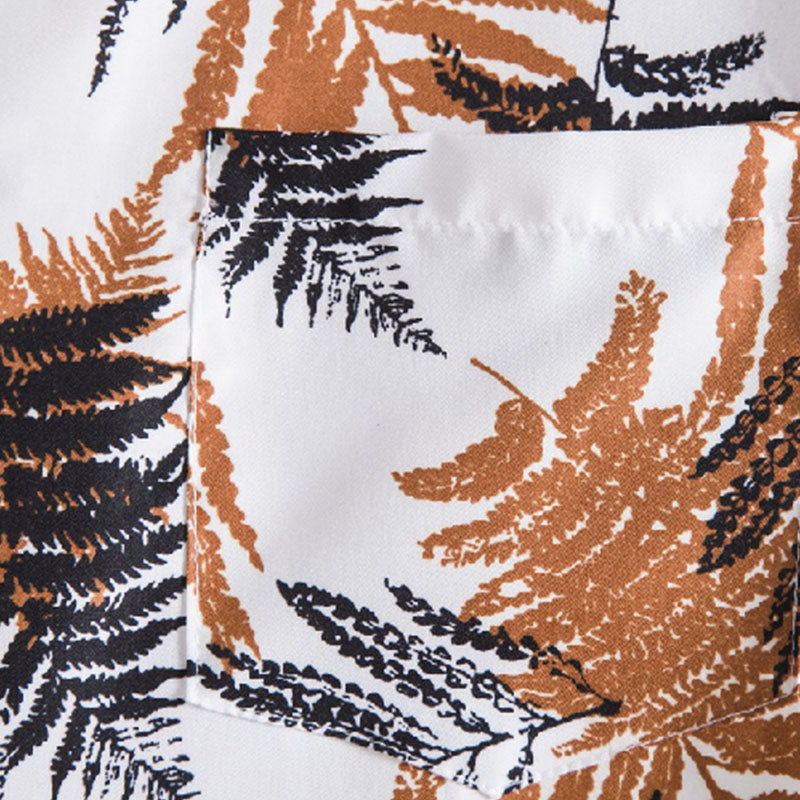 Cotton And Linen Printed Pocket Button-down Shirt