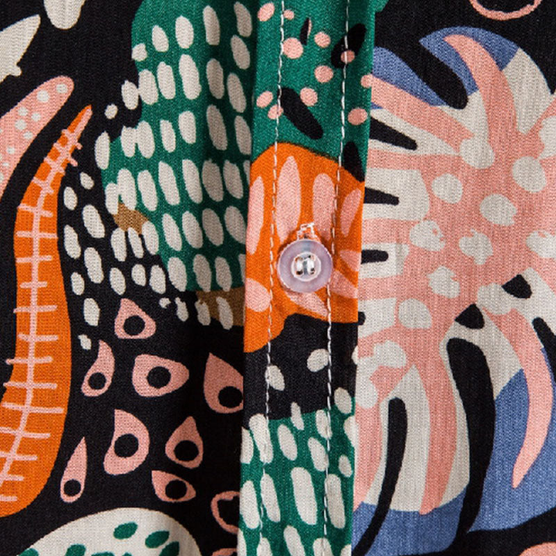 Cotton And Linen Printed Pocket Button-down Shirt