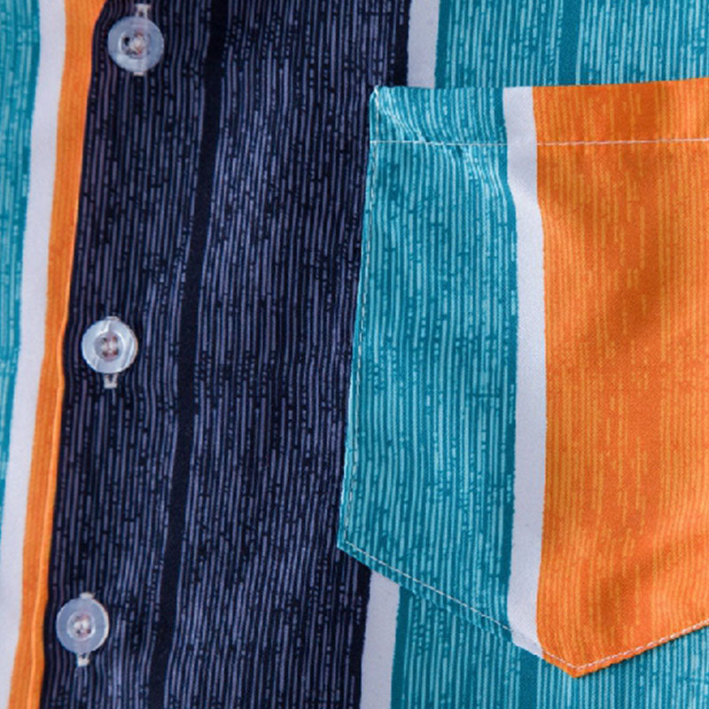 Cotton And Linen Printed Pocket Button-down Shirt