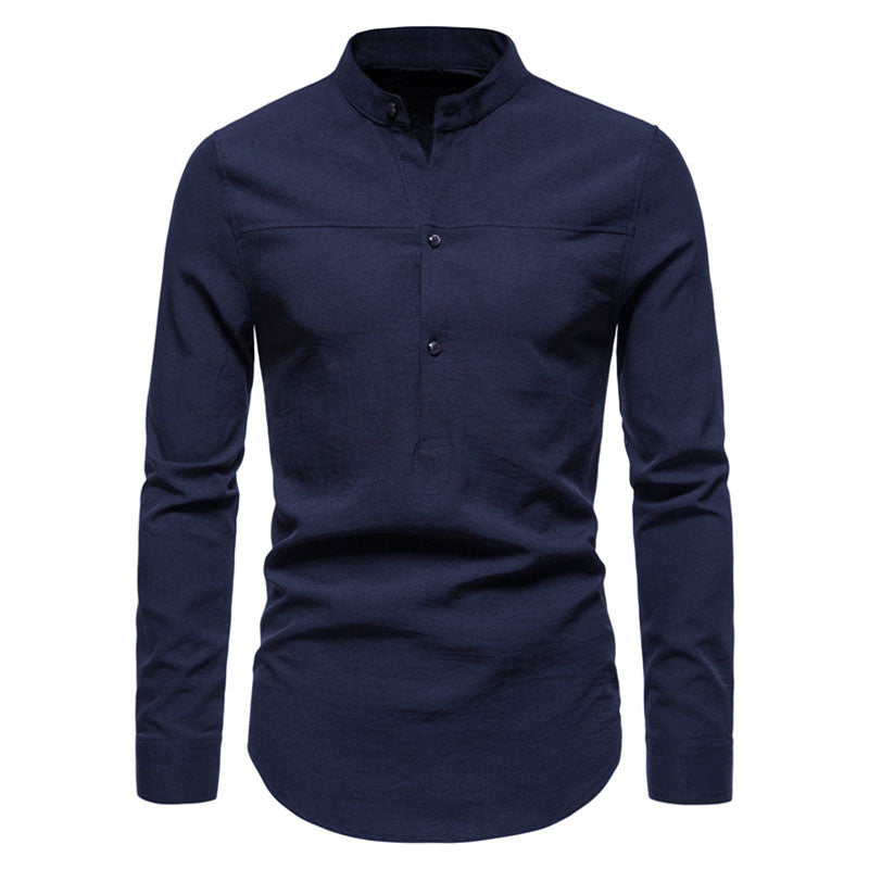 Cotton And Linen Printed Pocket Button-down Shirt