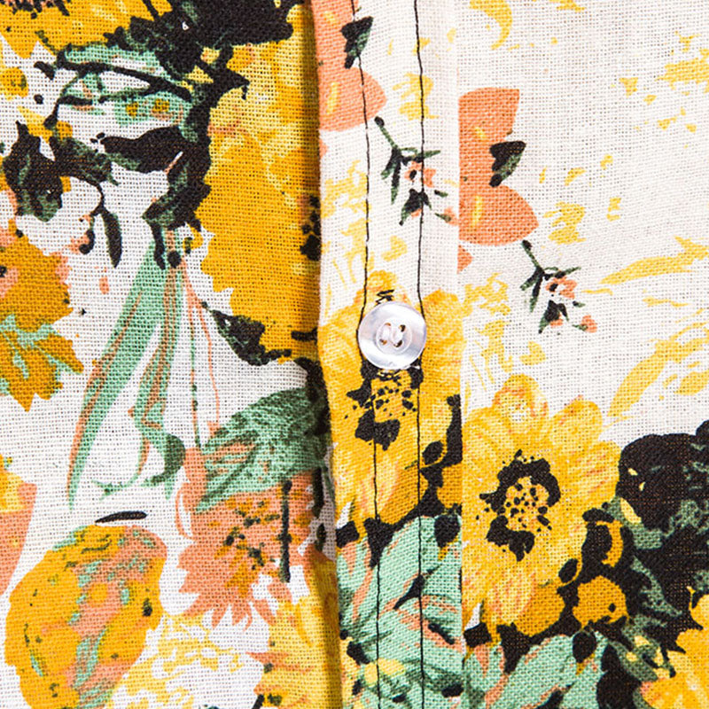 Cotton And Linen Printed Pocket Button-down Shirt
