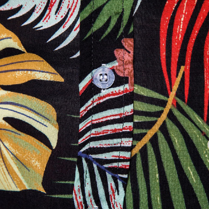 Cotton And Linen Printed Pocket Button-down Shirt