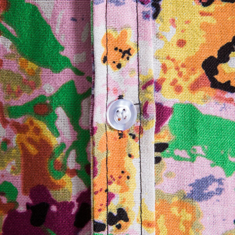 Cotton And Linen Printed Pocket Button-down Shirt