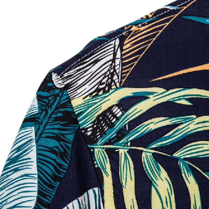 Cotton And Linen Printed Pocket Button-down Shirt