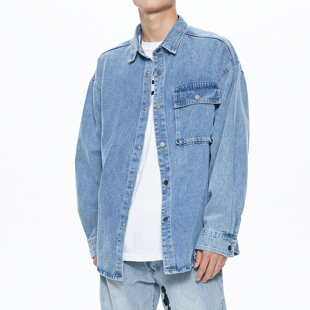 Men's Casual Button Up Denim Shirts with Pocket