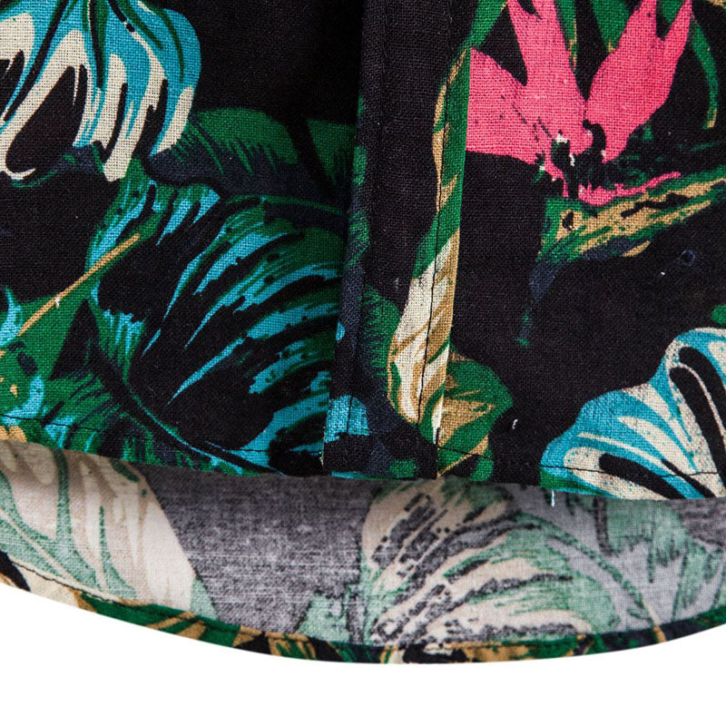 Cotton And Linen Printed Pocket Button-down Shirt