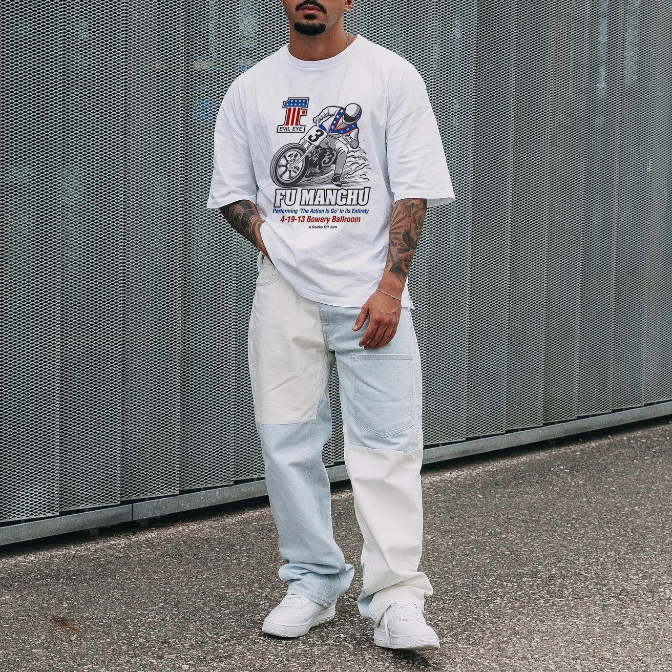 Motorcycle Alphabet Graphic Print Crew Neck Men's T-Shirt