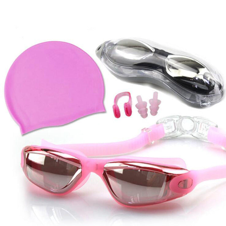 Swimming goggles, Swimming Cap, Nose Clip, Earplugs, Four-piece Set