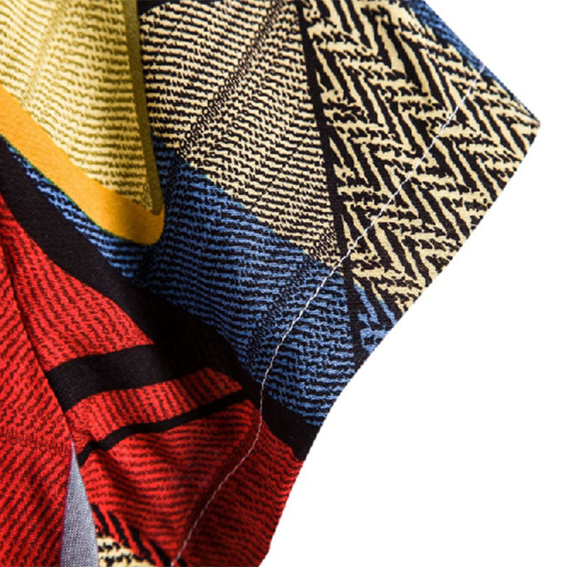 Cotton And Linen Printed Pocket Button-down Shirt