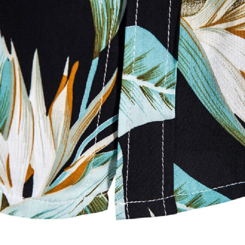 Cotton And Linen Printed Pocket Button-down Shirt