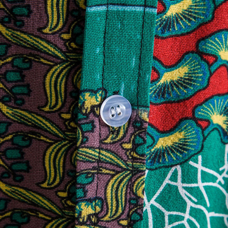 Cotton And Linen Printed Pocket Button-down Shirt