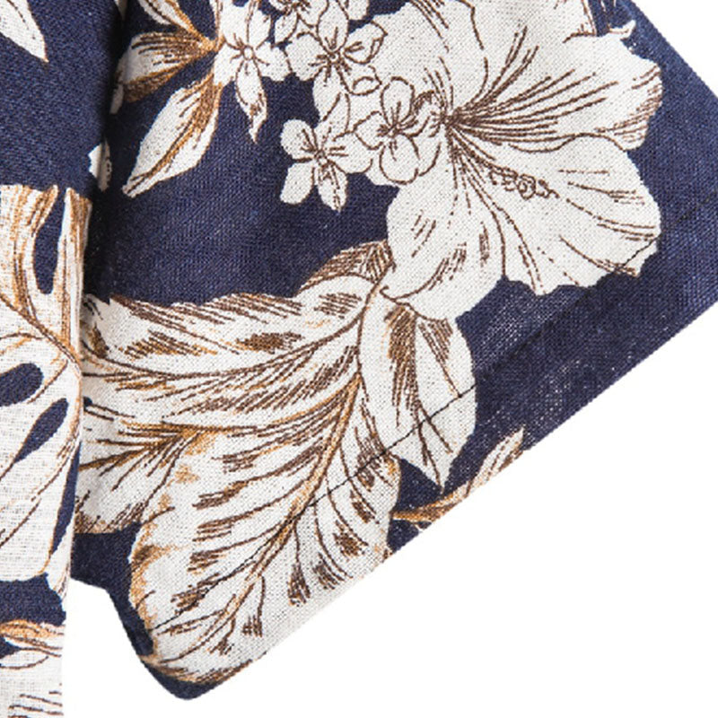 Cotton And Linen Printed Pocket Button-down Shirt