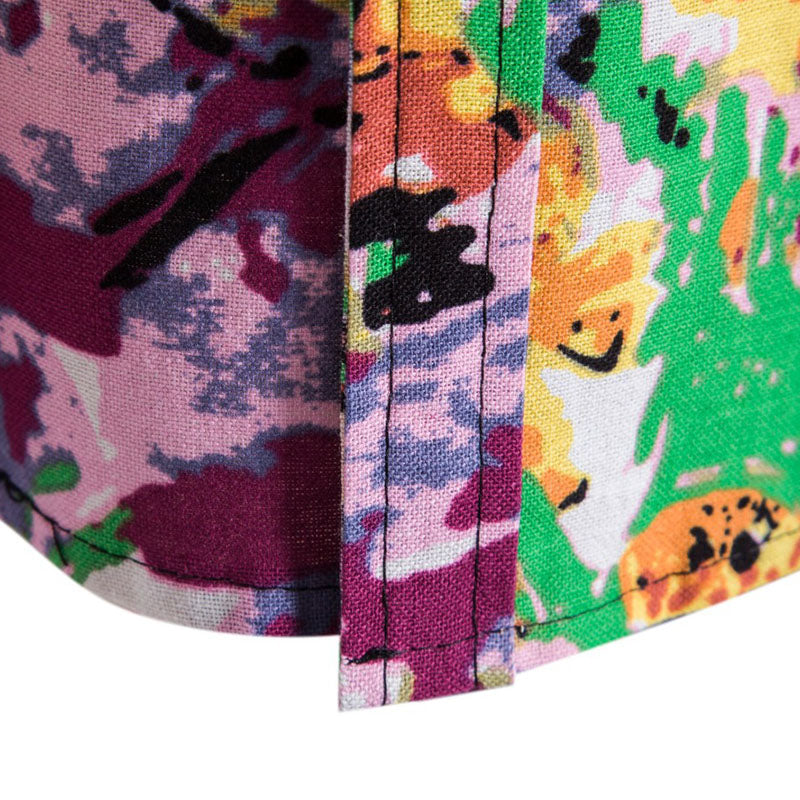 Cotton And Linen Printed Pocket Button-down Shirt