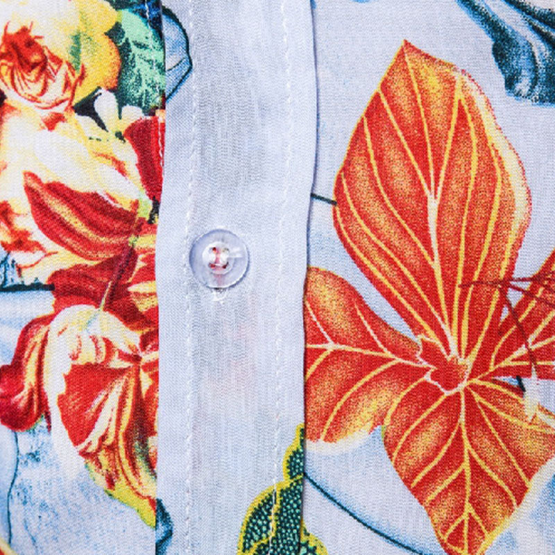 Cotton And Linen Printed Pocket Button-down Shirt