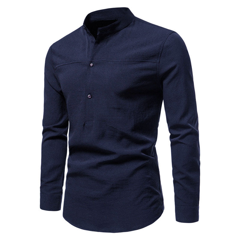 Cotton And Linen Printed Pocket Button-down Shirt