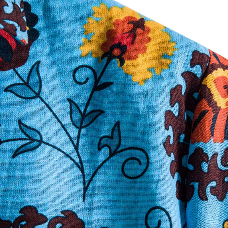 Cotton And Linen Printed Pocket Button-down Shirt