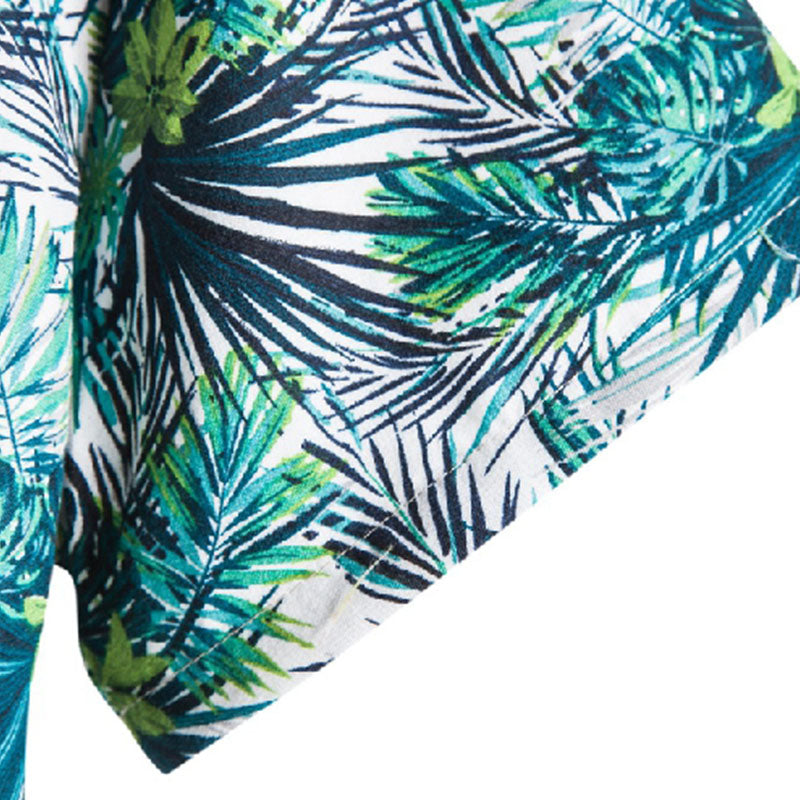 Cotton And Linen Printed Pocket Button-down Shirt