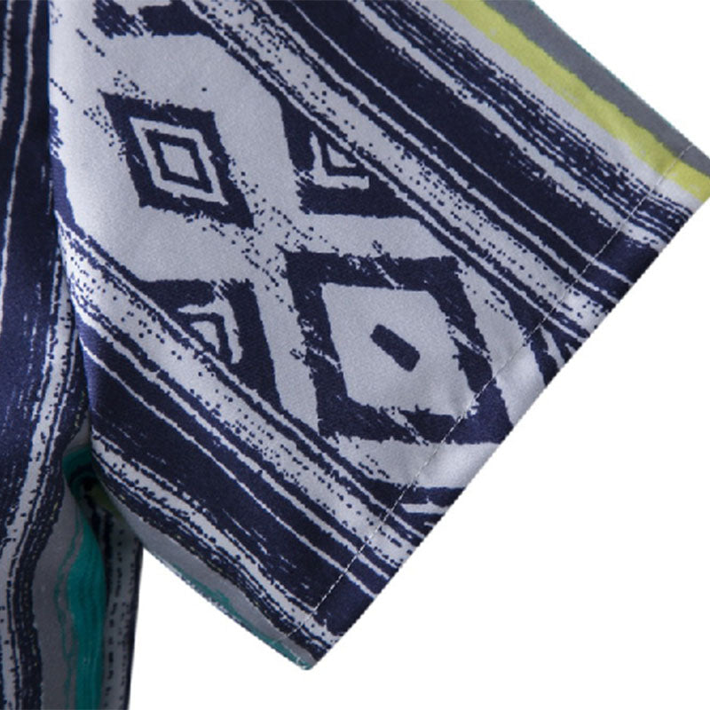 Cotton And Linen Printed Pocket Button-down Shirt
