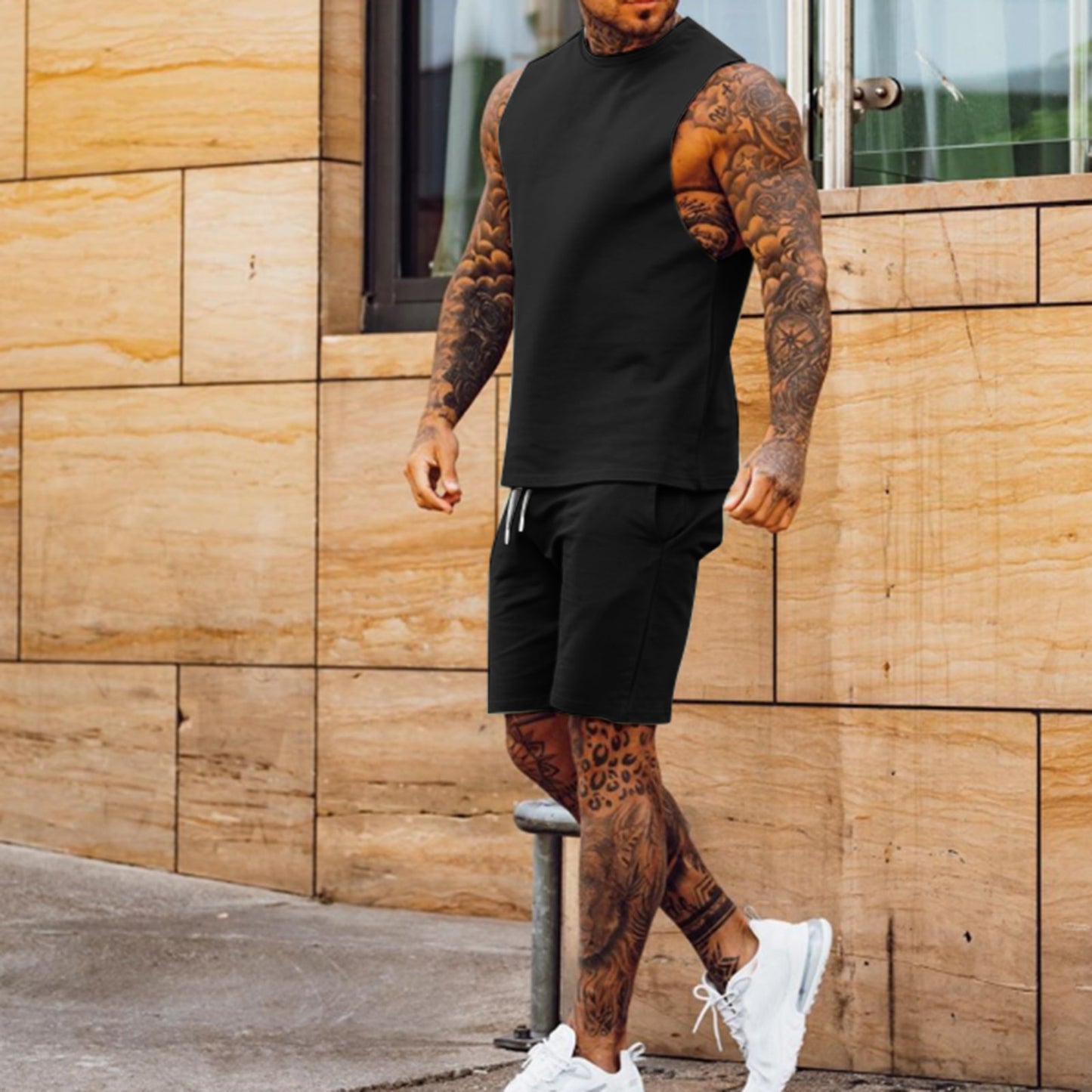 Casual Sports Plain Color Sleeveless Men's Two-piece Set