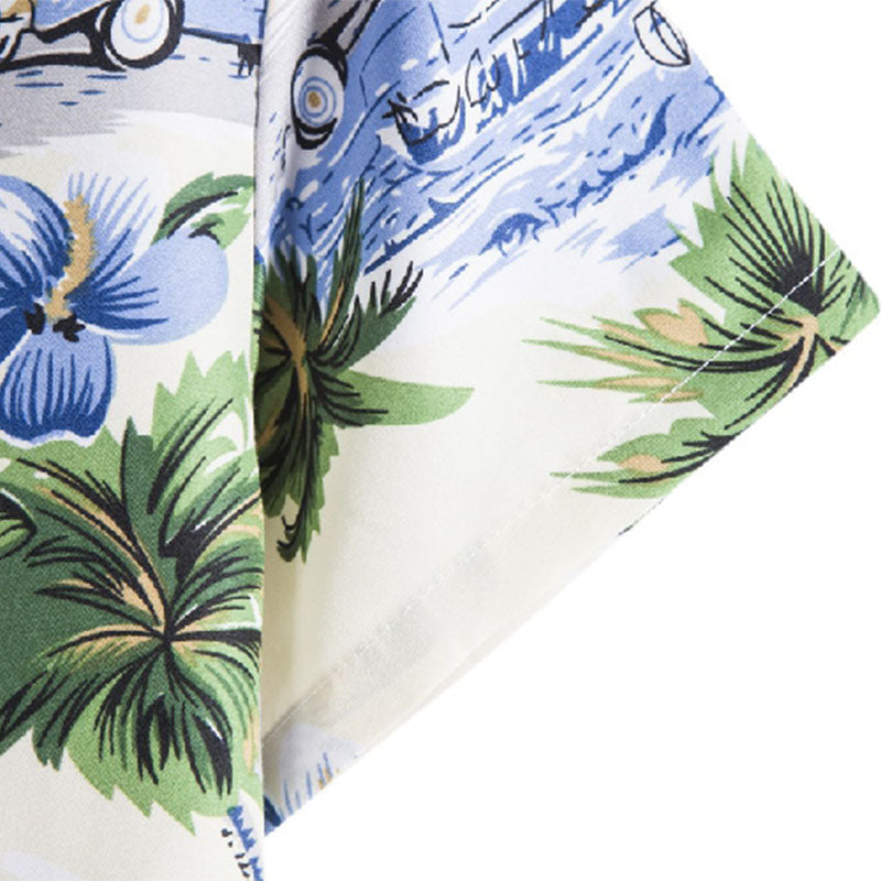 Cotton And Linen Printed Pocket Button-down Shirt