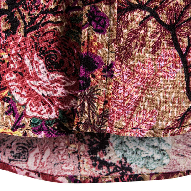 Cotton And Linen Printed Pocket Button-down Shirt