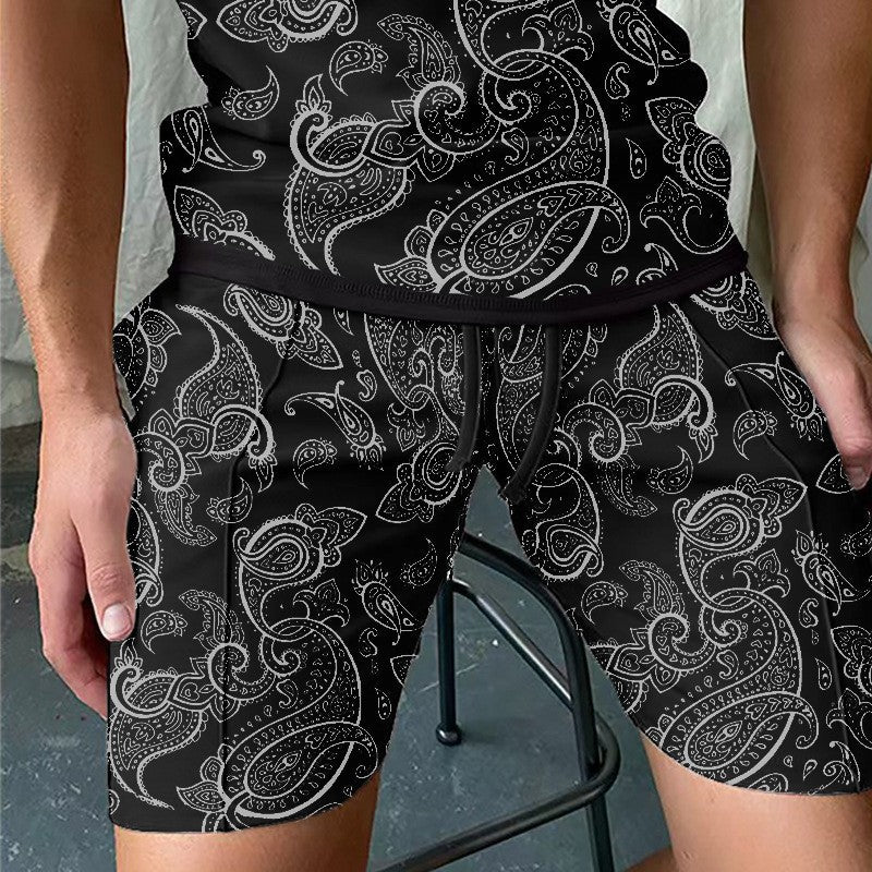 Paisley Print Lace Up Casual Vacation Men's Shorts